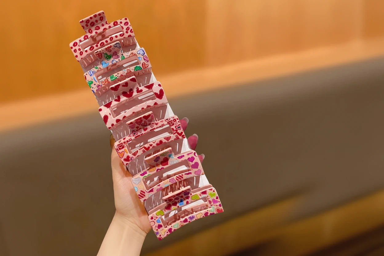 6 x Pink Square Hair Claw Clips