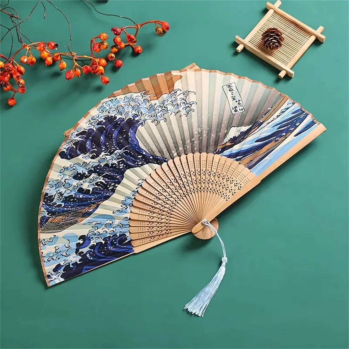1pc, Japanese Folding Fan Wave Foldable Fan