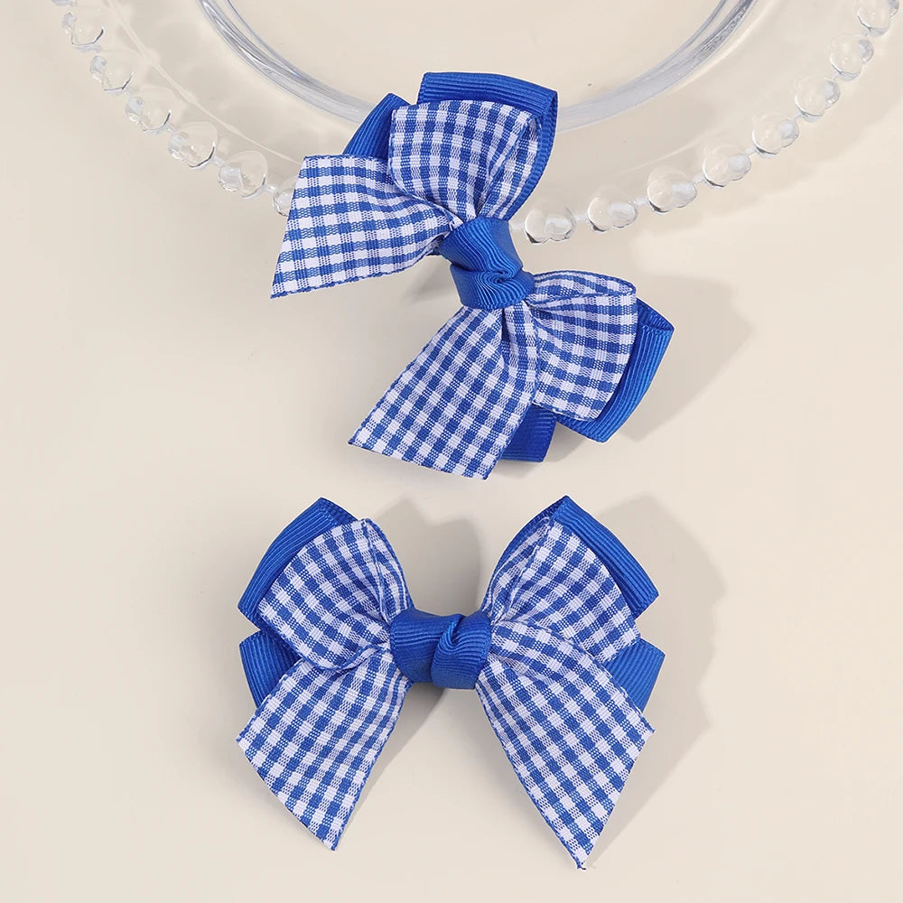 2Pcs bow  Plaid Hair Clips slides Sweet Cute Double Layer Bownot Hairpins Ribbon Barrette For Girls Children Headdress Accessories school party holiday