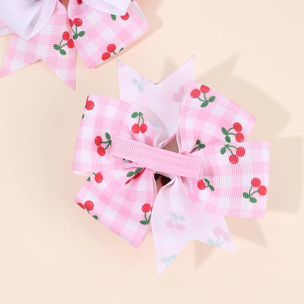 2Pcs Strawberry Hair Clip Sweet Polka Dot Ribbon Fashion Bow Barrettes For Girl Children Baby Trendy accessories  Hair clips slides cherry