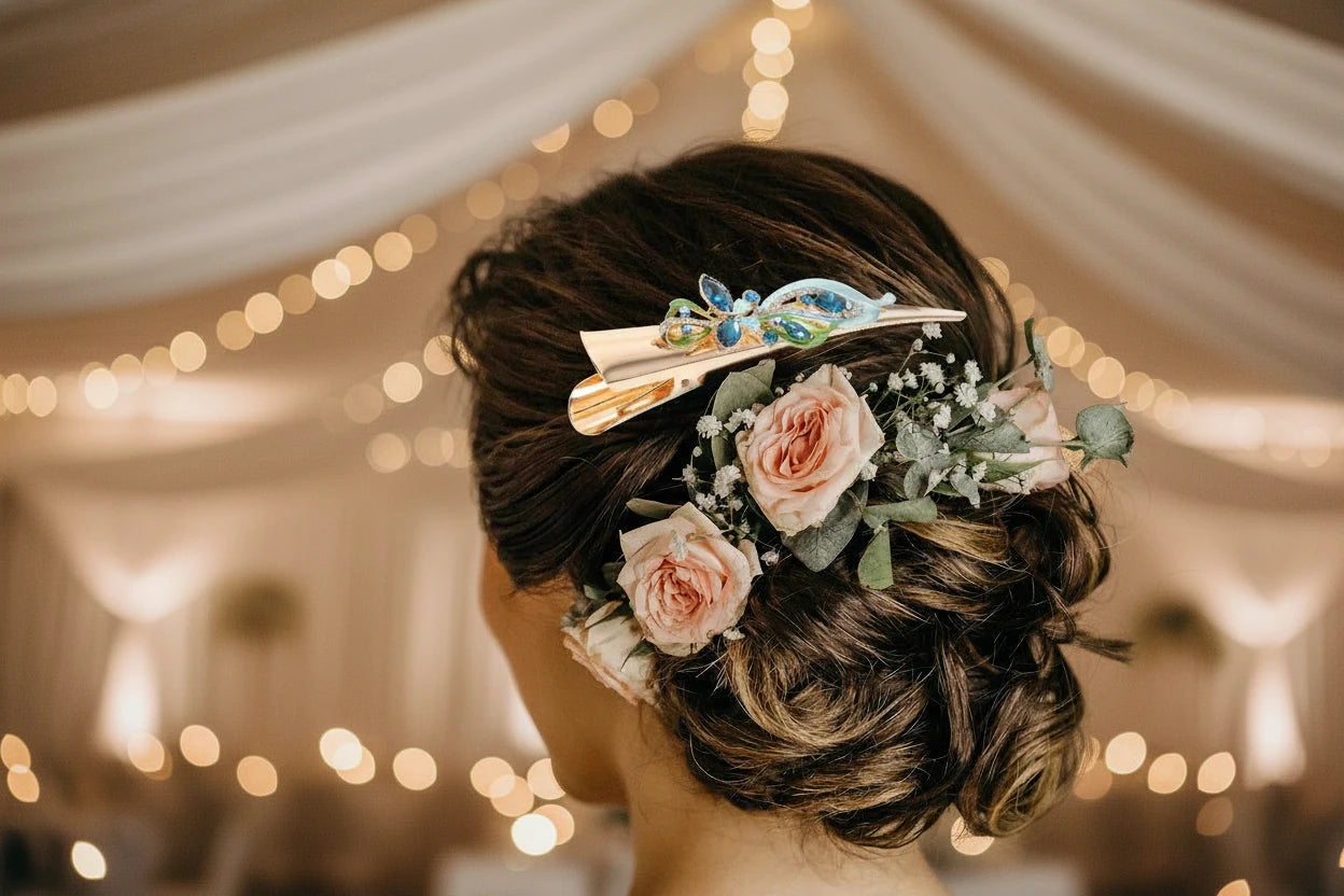 Chic Duckbilled Hair Clip for Women and Rhinestone Flower Embellished Vintage Metal Hair Accessory Daily Or Special wedding