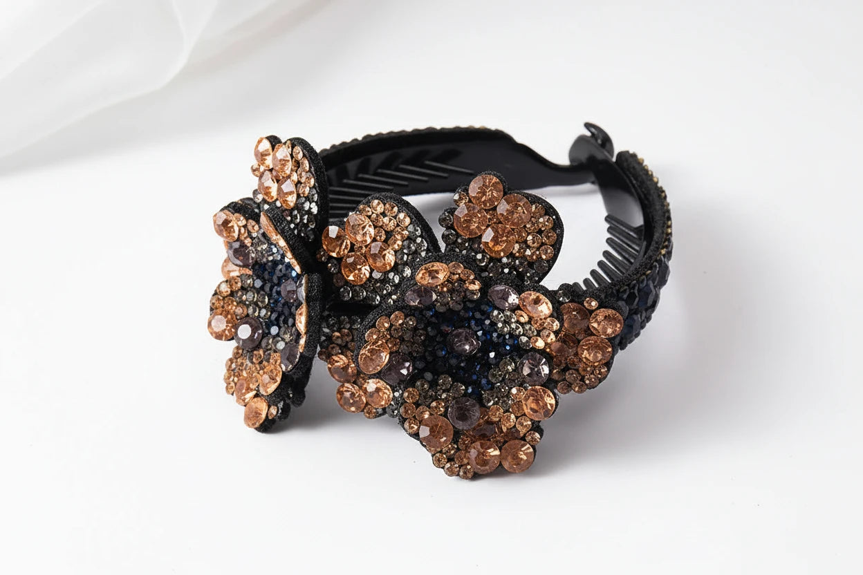 Rhinestone Hair Claw  bun for Women Flower