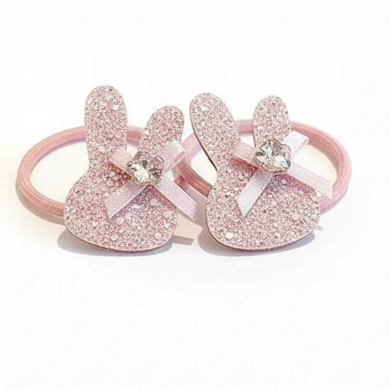 Pink Shiny Rhinestone Rabbit Headwear Baby Girl Sequin Star Hair Clips Elastic Rubber Bands Sweet Princess Kids Hair Accessories