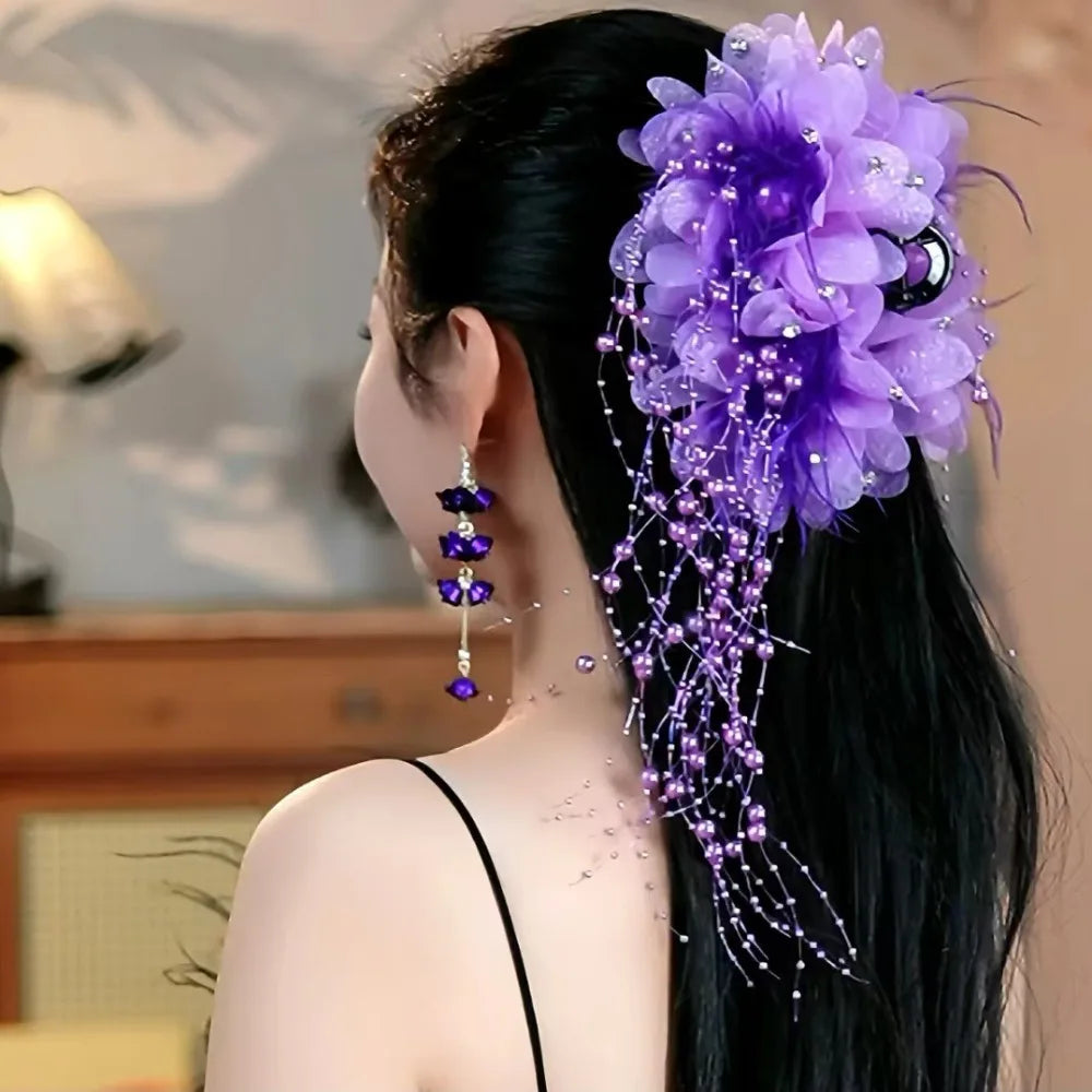Bridal Wedding Party Hair Styling Pins Barrettes for Women Silk Flower Pearl Hair Clips Bride Headpiece Bridesmaid Flower Brooch