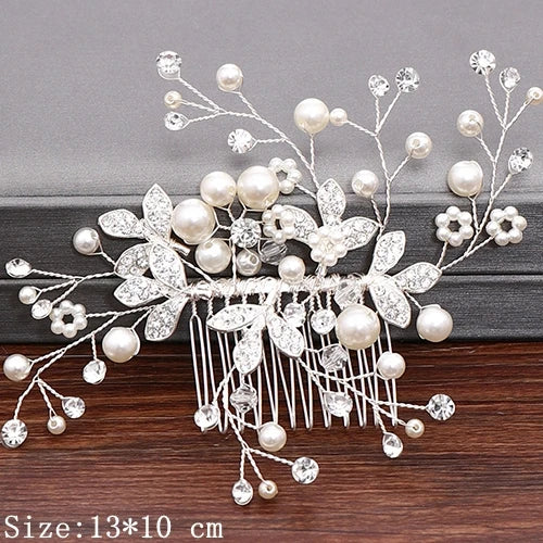 Wedding Hair Combs Bridal Hair Accessories For Women Hair Jewelry Silver Color Pearl Rhinestone Head Jewelry Women Accessoriesx