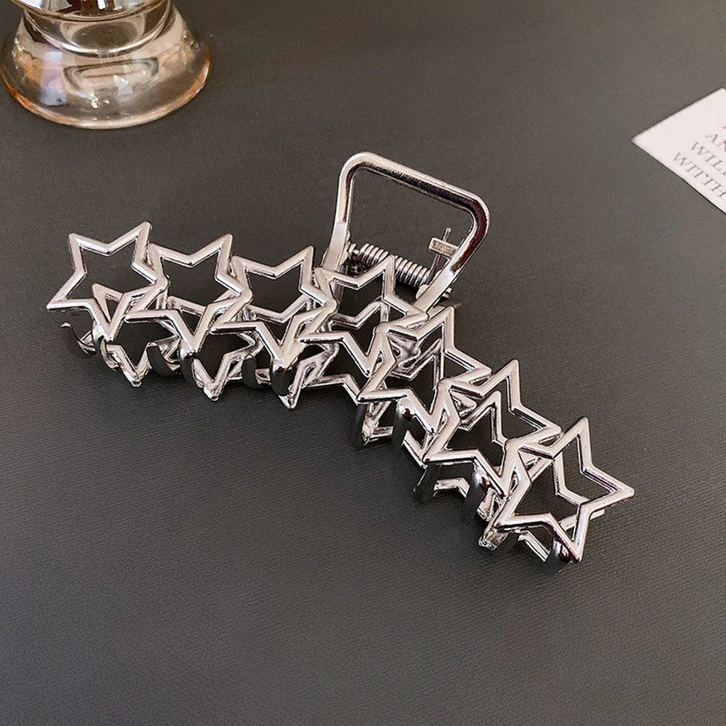 1pc Metal star silver large hair clip with simple design and high-end cmaw clip at the back of the head hair up  perfect for holidays work etc hearts love