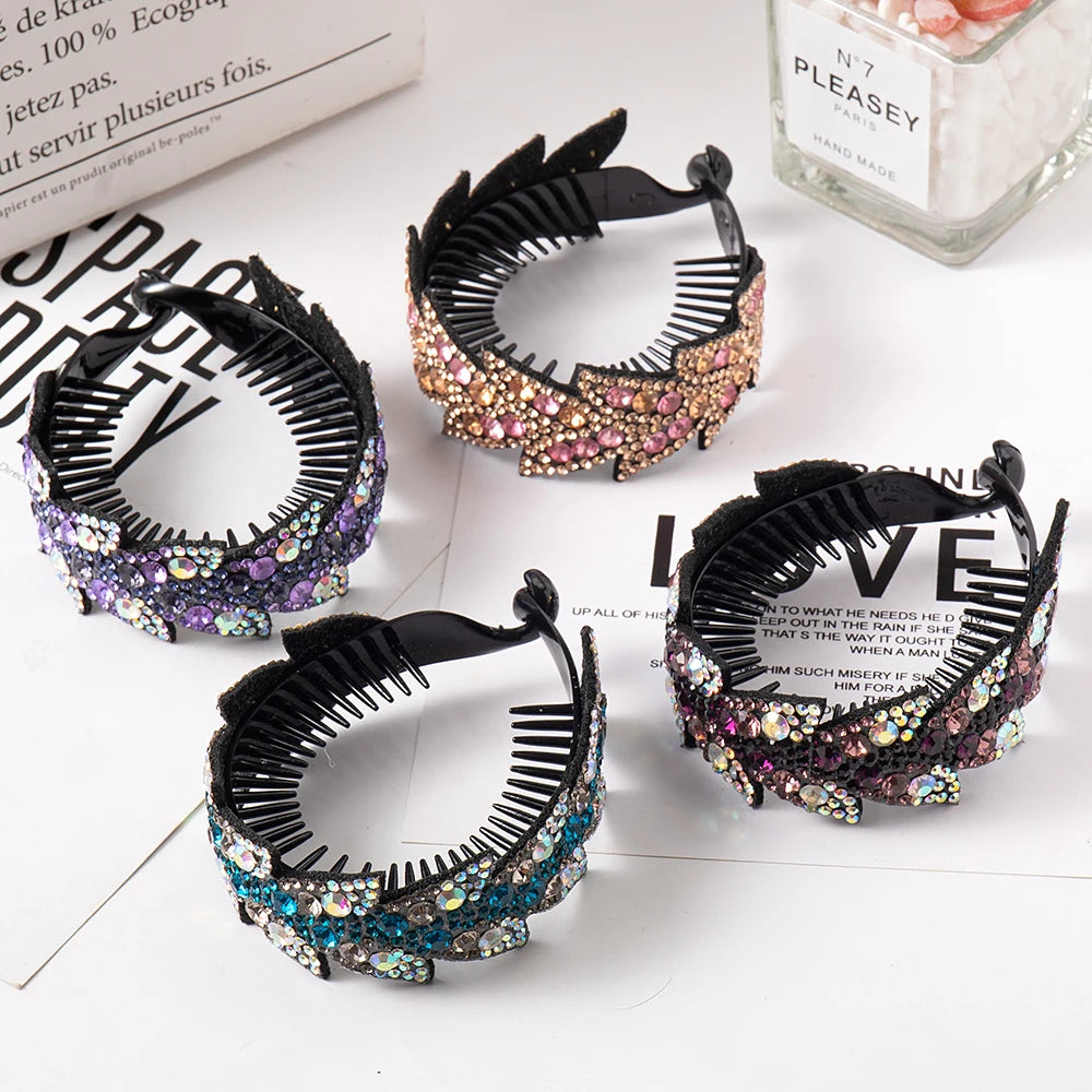 Rhinestone Hair Claw  bun for Women Flower
