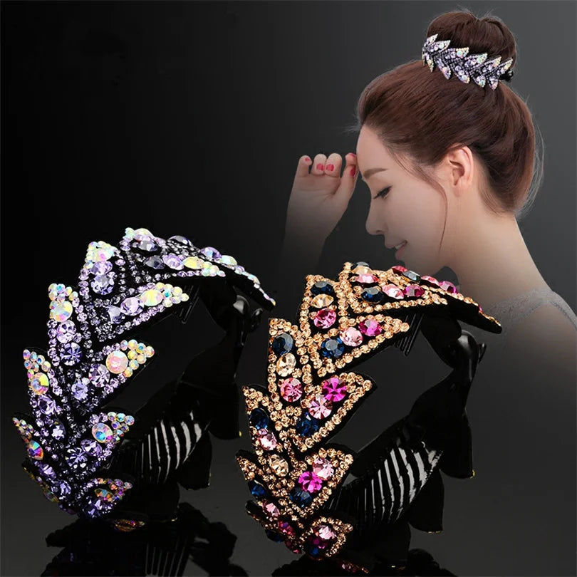 Rhinestone Hair Claw  bun for Women Flower