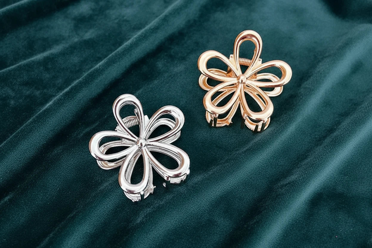 Metal Gold Silver Hollow Flower Hair Claw for Women Girls Hair Crab Clamps Ponytail Shark Clip Headdress Hair Style Accessories