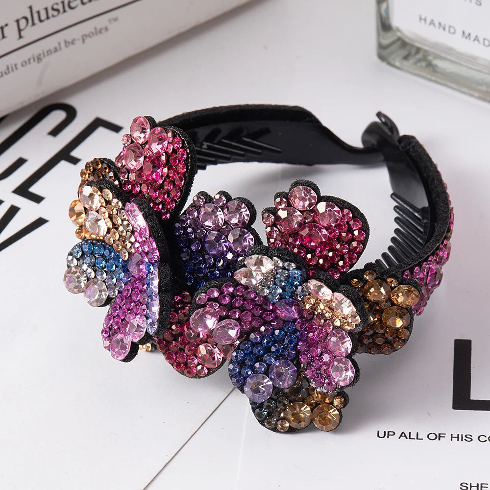 Rhinestone Hair Claw  bun for Women Flower