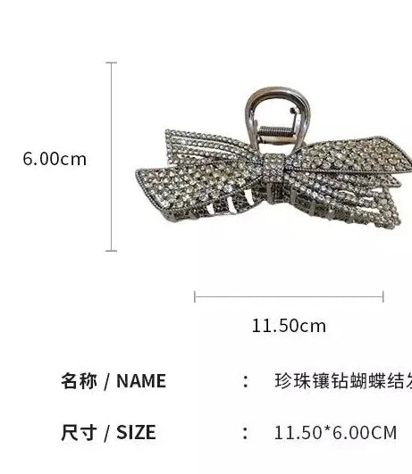 Women's Hair Claw Clip  Pearl Rhinestone Bow Shiny Metal For Girls ladies very pretty