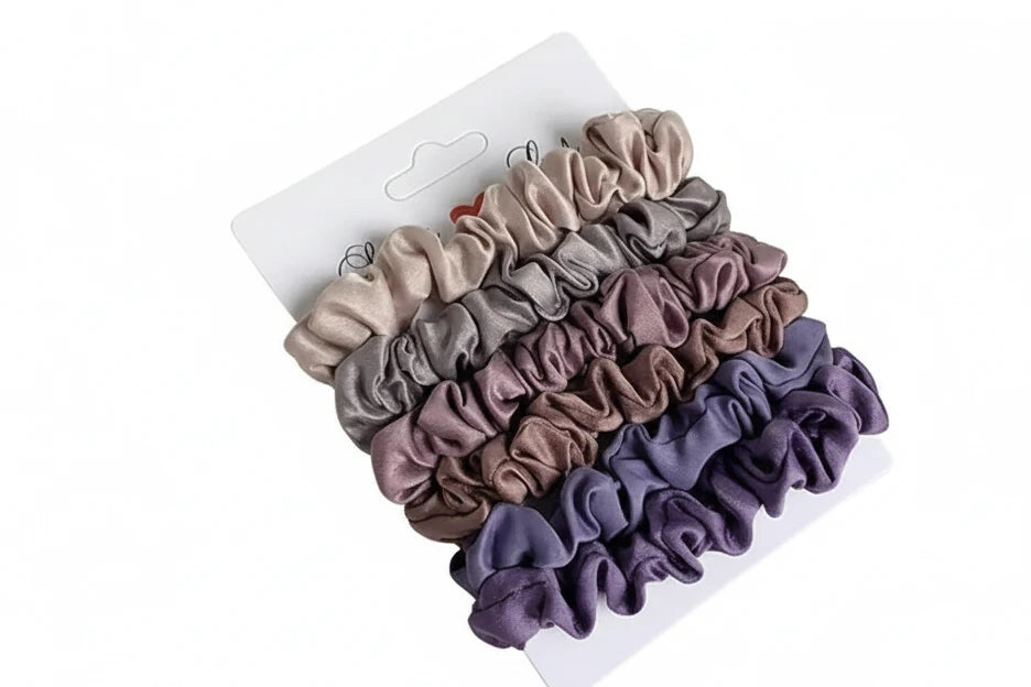 6pcs/lot Pure Silk Small Scrunchie Hair Bow Ties Ropes Bands Simple Satin Headwear Elastic Ponytail Holders For Women Girls bobbles