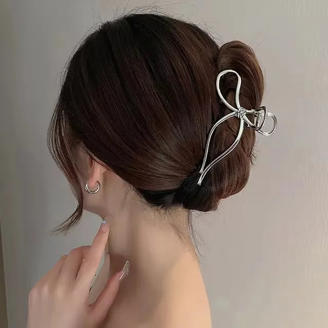 Bow Metal Hair Claw Clip  Gold Silver Girls and ladies hair up
