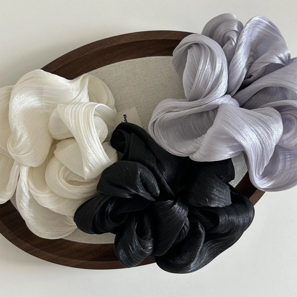 Pearl Sheen Hair Scrunchies for Women High Gloss Hair Bands Thick Elastic Ponytail Holders Elegant for Bridal Casual Occasions