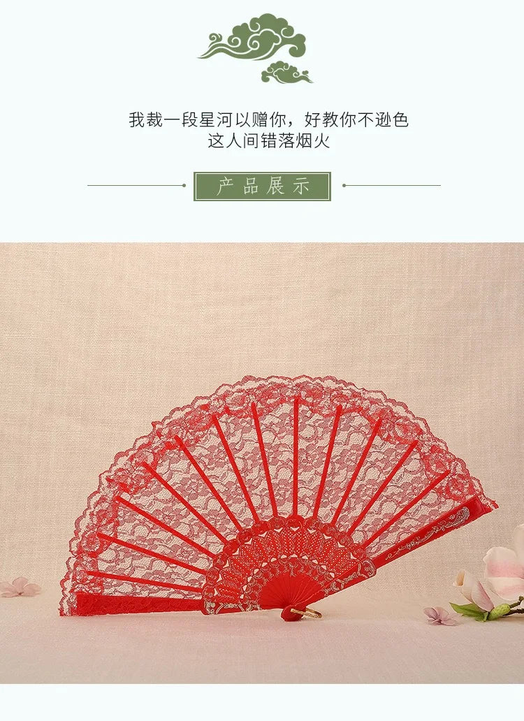 1Pc European Retro Black White Lace Folding Fan Women Lolita Art Classical Hand-held Fan Dance Photo Cosplay Opera Party Props