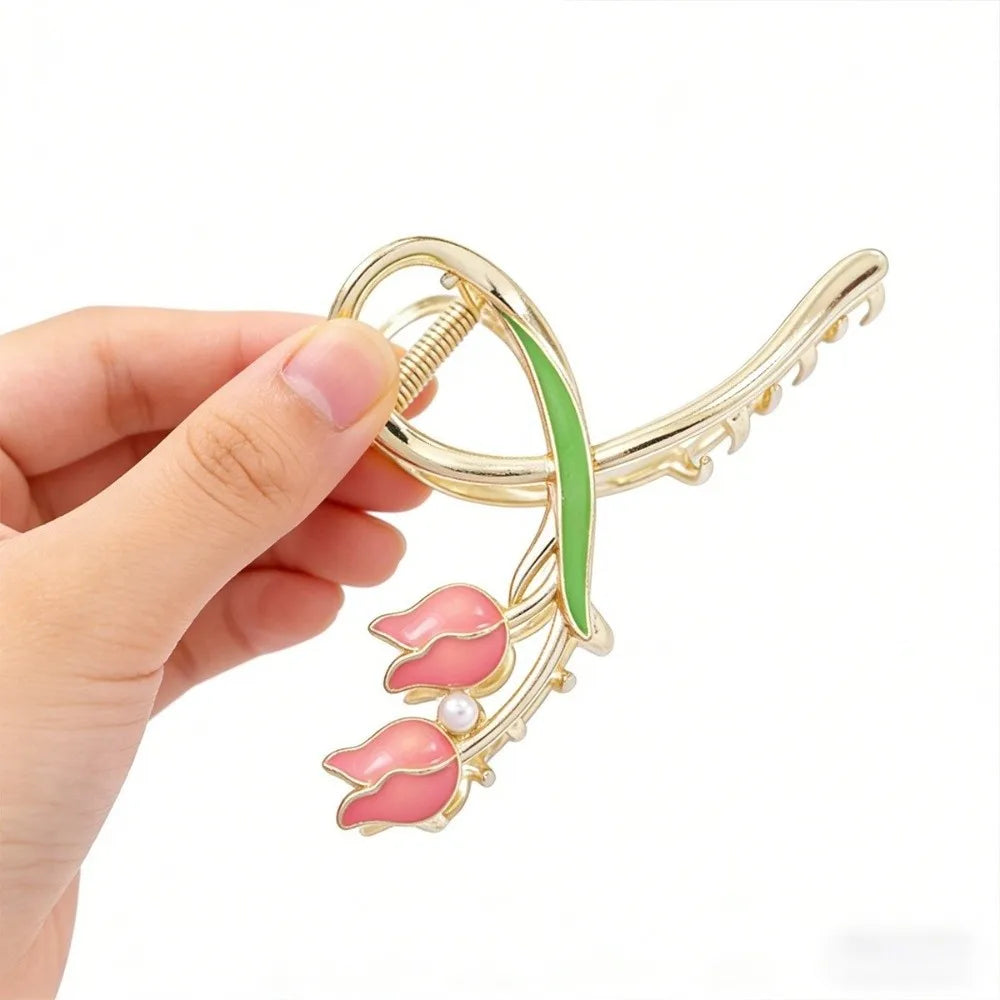 Fashion Metal Flower Hair Clips Exquisite Lily Tulip Rose Shark Clip Advanced Non-Slip Hair Claw Hair Accessories