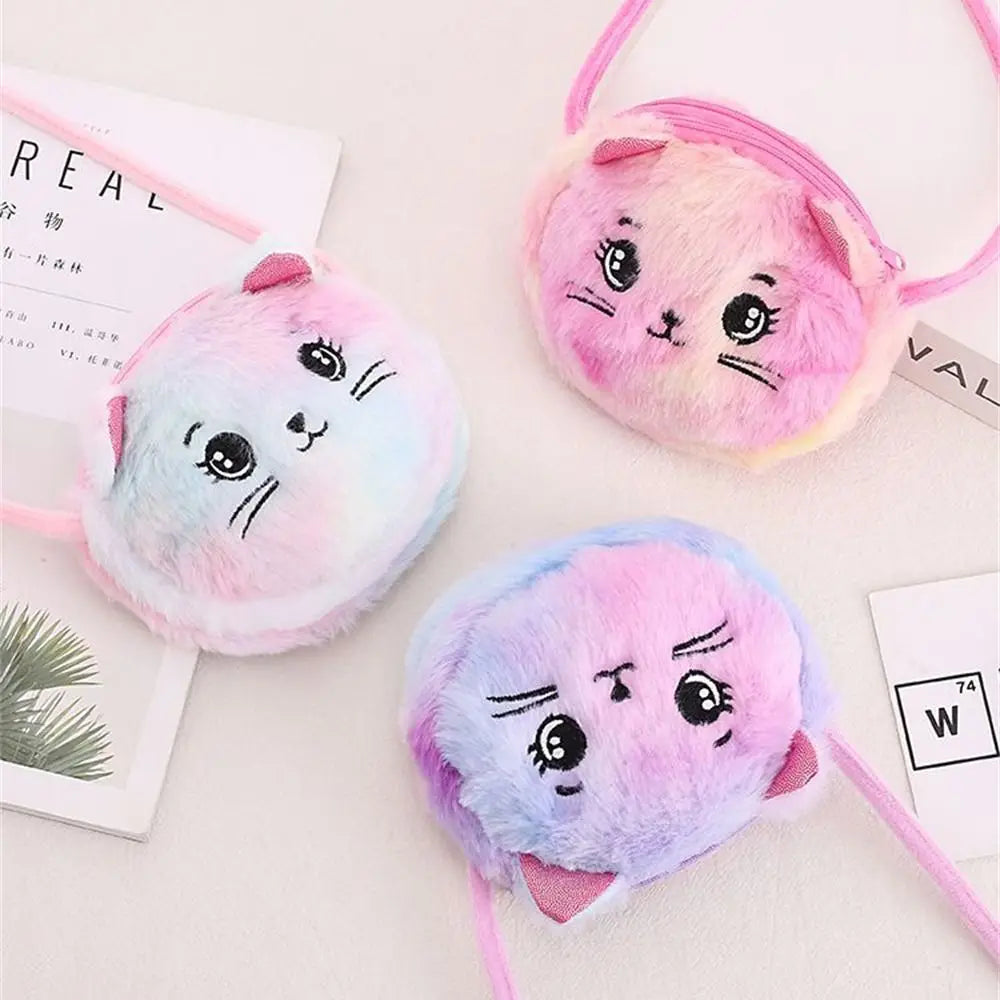 Rainbow Colour Cat Messenger Shoulder Bag Purse for Kids Mini Lovely Pockets Plush Stuffed Dolls Soft Handbags Gift for Girls little cute holiday bag