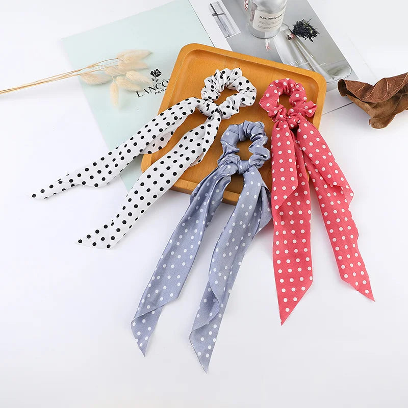 Fashion Dots Scrunchies Long Hair Rope Korean Hair Ties for Women Ponytail Scarf Sweet Elastic Hair Band Hair Accessories