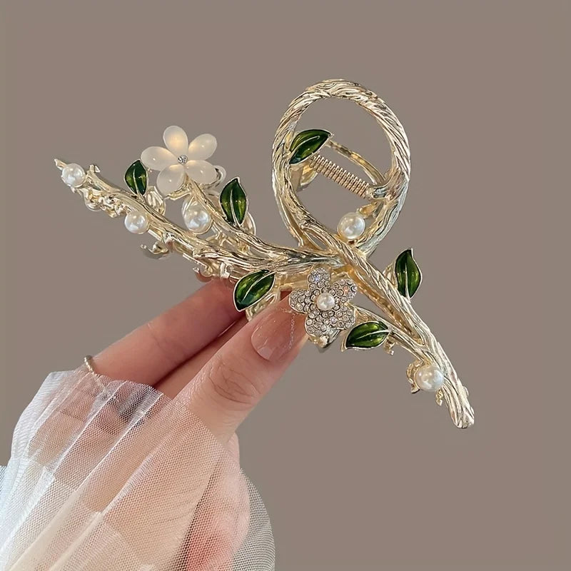 1pcs Fashion Branches  Flowers & Pearl Rhinestone Claw Clip For Women Girls Party Hair Accessories