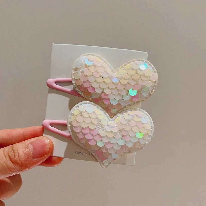2PCS New Princess Scaly Heart Girls Hairpins Children Lovely Headwear Hairgrip Hair Clips Barrettes Hair Accessories butterfly star party