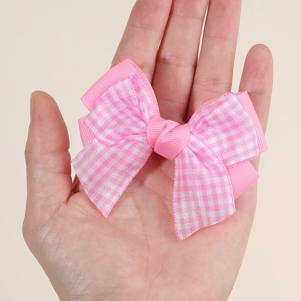 2Pcs bow  Plaid Hair Clips slides Sweet Cute Double Layer Bownot Hairpins Ribbon Barrette For Girls Children Headdress Accessories school party holiday
