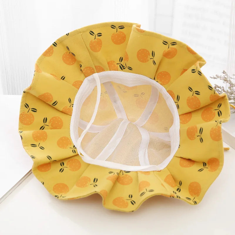 Summer Baby Girl Hat Cotton Fruit Kids Bucket Hats Sun Protection Bowknot Princess Children Cap for Girls Beach Travel 1-2 year old