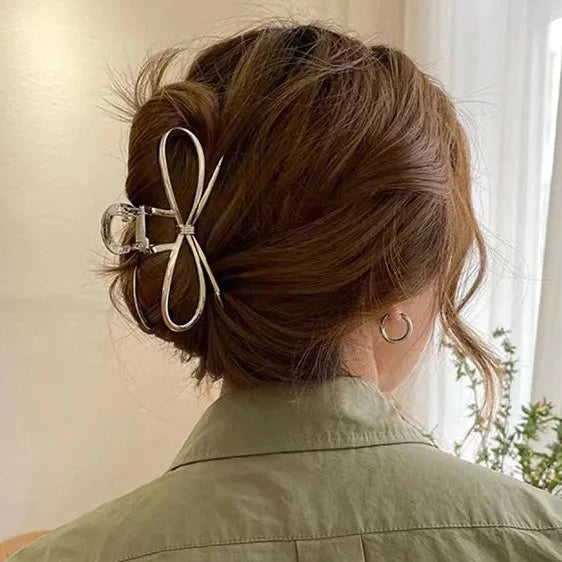 Bow Metal Hair Claw Clip  Gold Silver Girls and ladies hair up