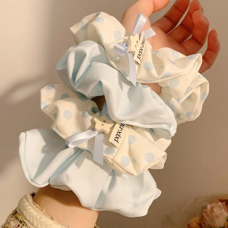 2 x   Blue Polka Dots large Scrunchies