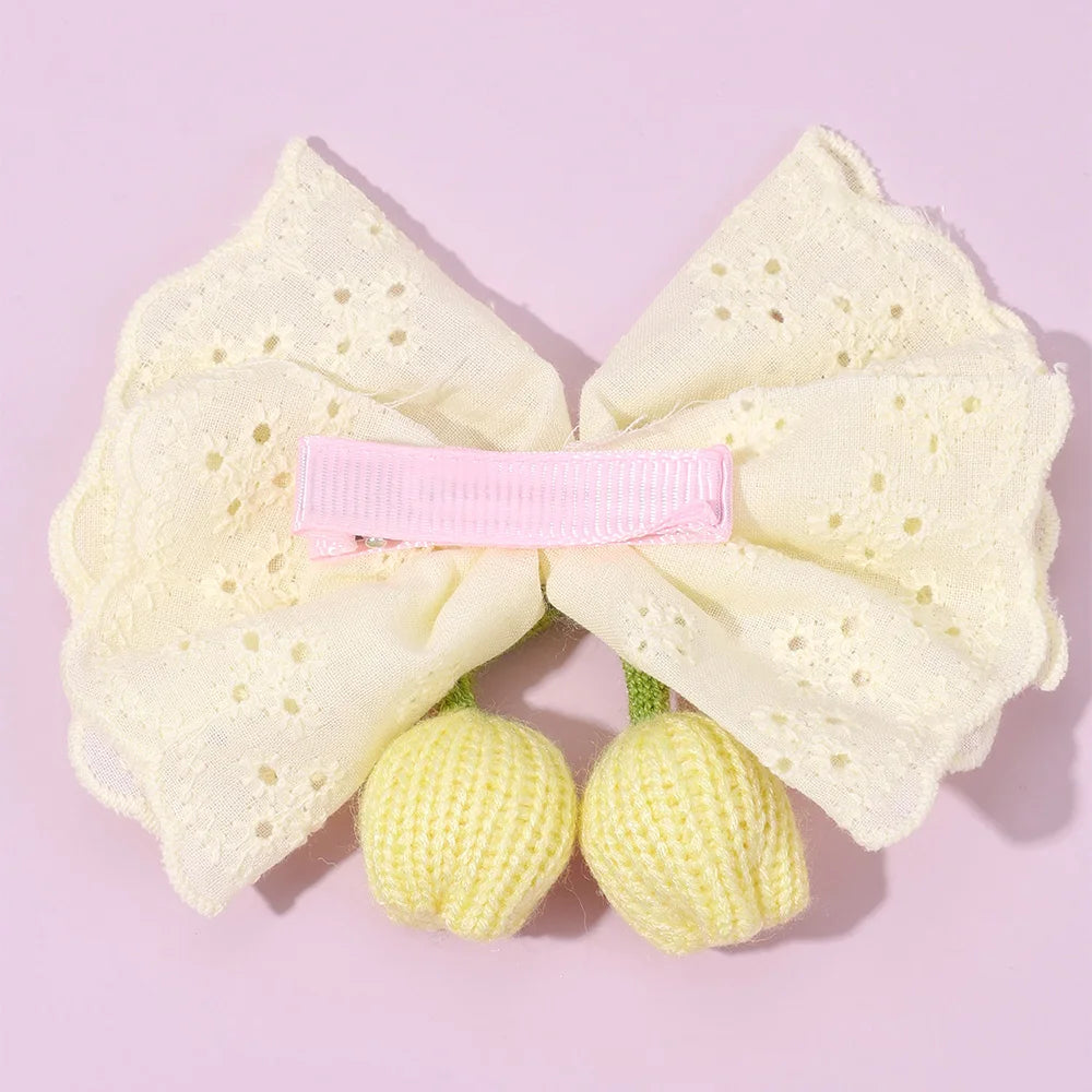 Knitted Tulip Bow Hair Clips Pure Cotton Crochet Flower Hairpin Hollow Out Floral Embroidery Design Barrette Hair Accessories beautiful Amsterdam trip