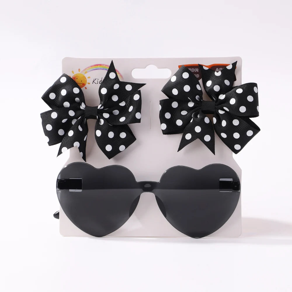 3Pcs/Pack Solid Dot Hair Bows Clip Girls Boutique Bowknot Hair Clips Kids Colorful Heart Sun Glasses Children Hair Accessories toddler photo shoot prop sent without the card packaging