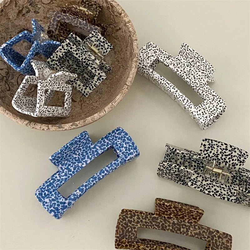 Large Acetate Hair Claw Clips Leopard Print Spot Dots Square Rectangle Geometric Shark Clip Grab Clamps Women Hair Accessories holidays work