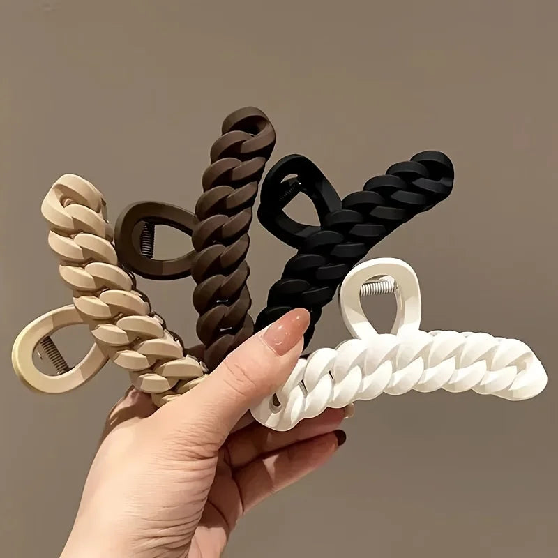 4 pack Women's Large plait style  Hair claw Clips  Brown/Black/Beige/Tan, hair up