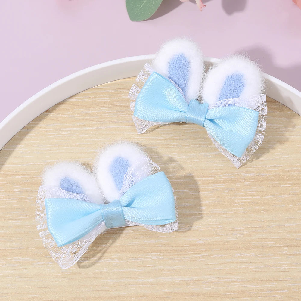 2Pcs Cute Rabbit Ear Bow Hair Clips For Girls Sweet Plush Ear Barrette Children Daily Party Cosplay Headwear Hair Accessories bunny Easter wear spring summer pink blue yellow beautiful  dress up