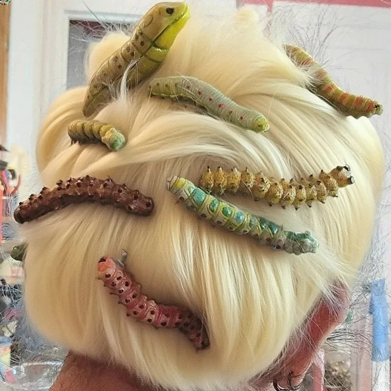 1/10pcs 3D Caterpillar Hair Clips Novelty Insect Hairpins Halloween Prank Toys Creepy Crawlers Headwears Cosplay Adults Party