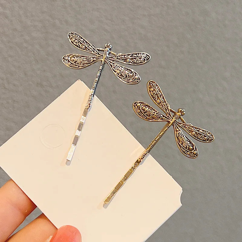 Creative Dragonfly Hairpins Metal Old-fashioned Silver/Gold Dragonfly Hair Clips Woman Hair Accessories