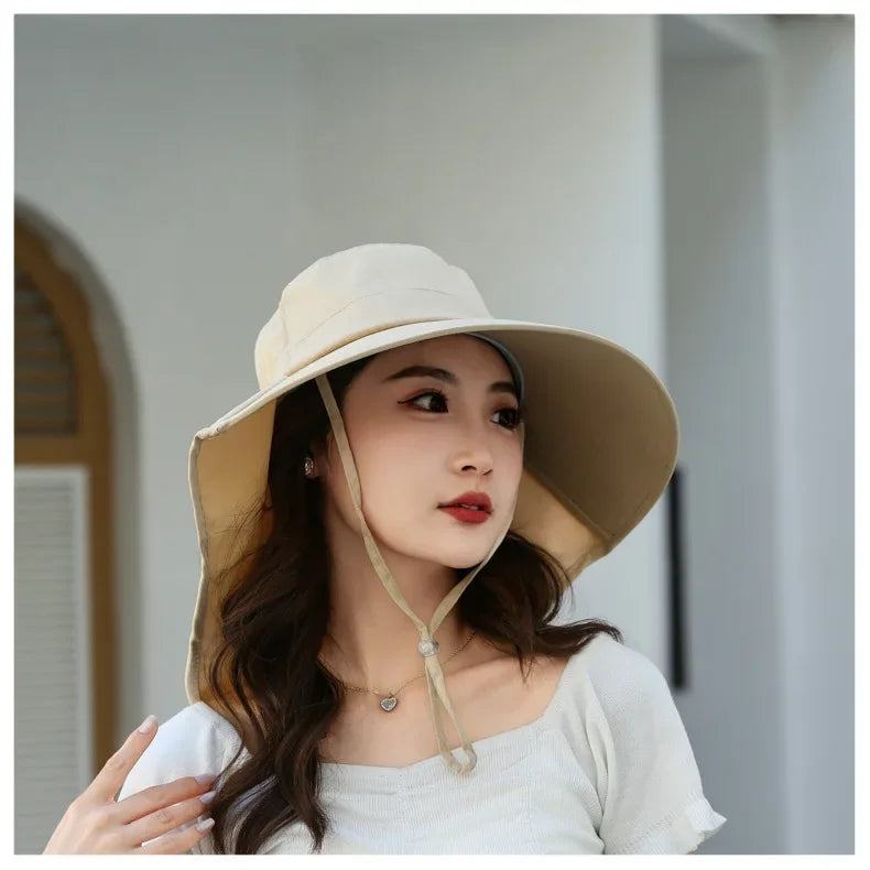 Outdoor Sun Bucket Hat for Women Girls Fishing Hat Wide Brim Bucket Hat with Neck Cover 50+ UPF Protection Safari Cap