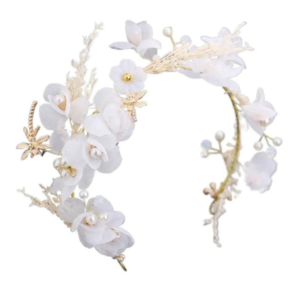 Hair Hoop White Bride Headdress Flower Forest Photography Headband Branch Pearl Wedding Hair Accessories Girls