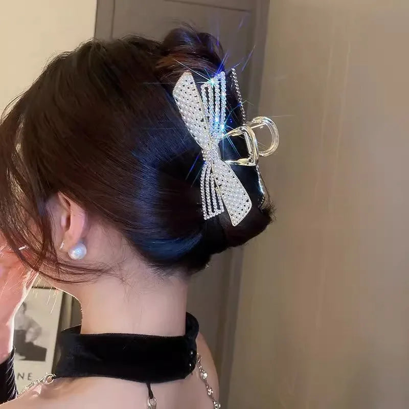 Women's Hair Claw Clip  Pearl Rhinestone Bow Shiny Metal For Girls ladies very pretty
