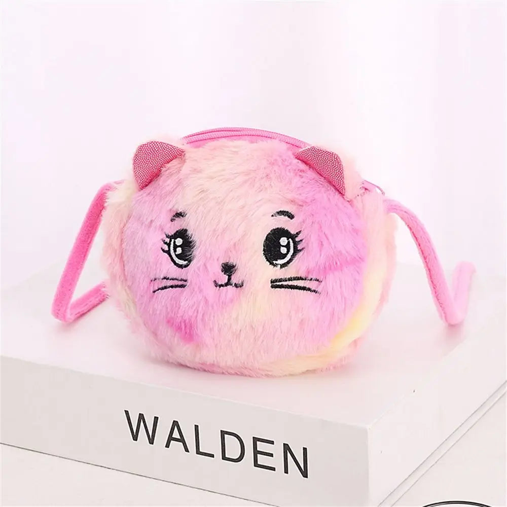 Rainbow Colour Cat Messenger Shoulder Bag Purse for Kids Mini Lovely Pockets Plush Stuffed Dolls Soft Handbags Gift for Girls little cute holiday bag