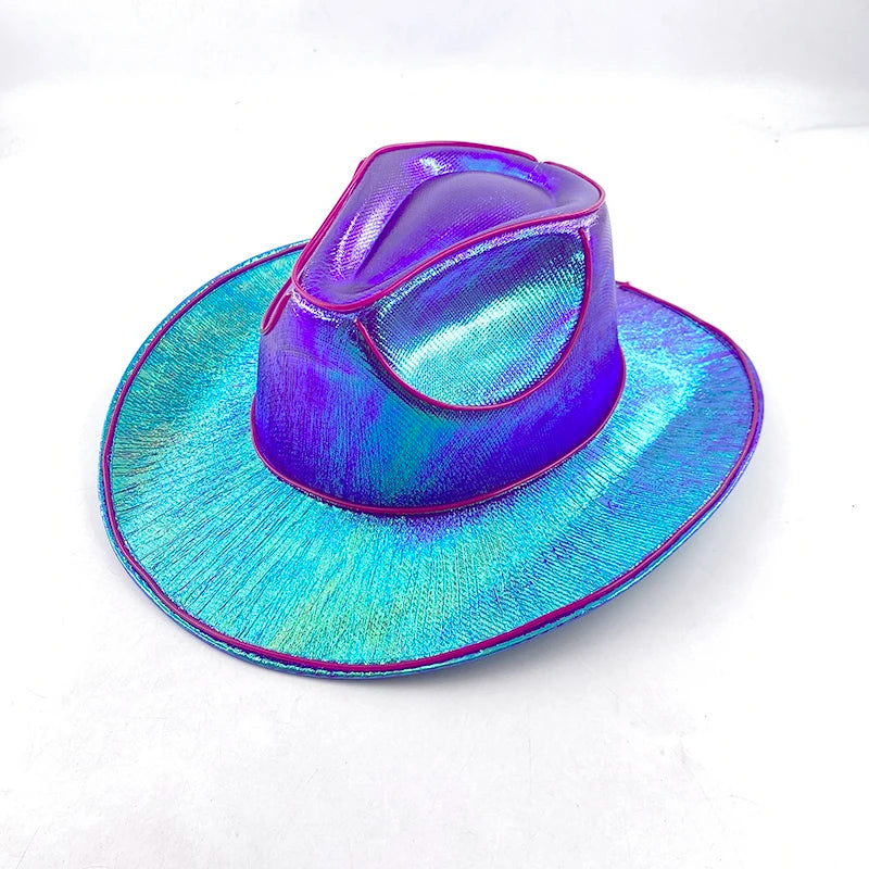 New Arrival Pearlescent Cowboy Hat Dance Costume Decorate Glowing Cowgirl Cap Glowing For Neon NightClub
