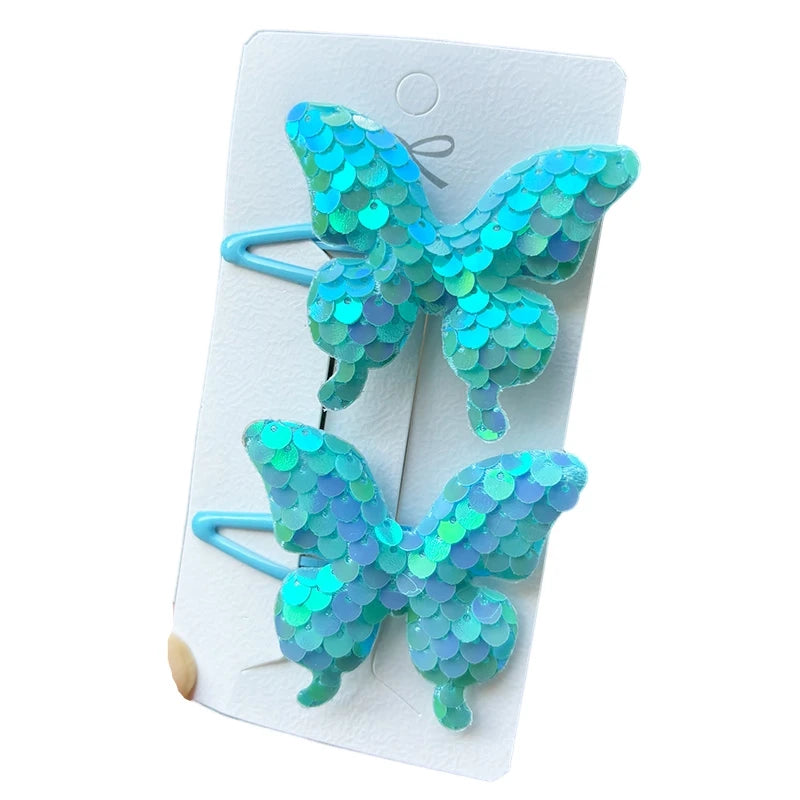 2PCS New Princess Scaly Heart Girls Hairpins Children Lovely Headwear Hairgrip Hair Clips Barrettes Hair Accessories butterfly star party