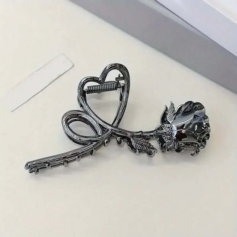 Stylish Vintage Metal Rose Hair Claw Clips - Perfect for Ponytails and Headbands - Durable and Comfortable  Goth Women's strong well made metal not cheap plastic , gothic , vampire
