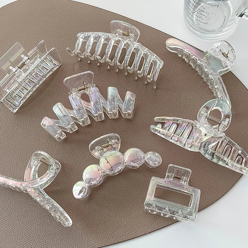 New Colorful Transparent Geometric Hair Claw For Women Girls Sweet Hair Decorate Claw Hair Clip Fashion Hair Accessories work school everyday wear