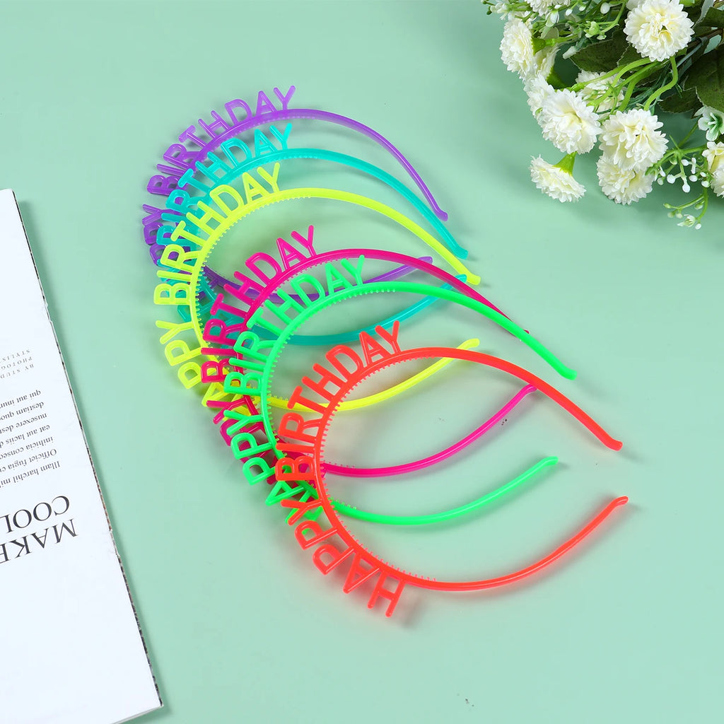 6PCS Glow Party Supplies Luminous Headband Glow in the Dark Birthday Party Decoration Hair Accessories Fluorescent Hair Bands festival disco happy birthday