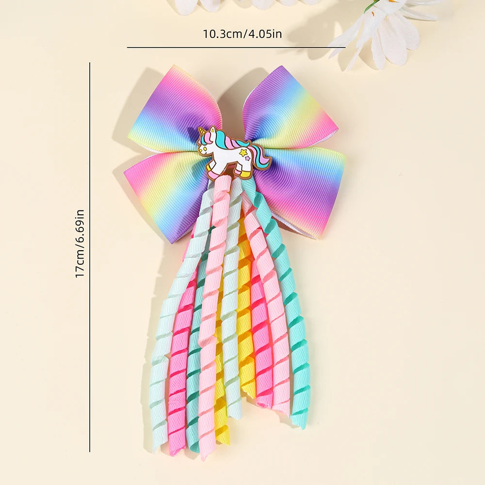 2Pcs Girls Mermaid Bow Hair Clips Cute Cartoon Mermaid Pearls Hairpins Octopus Curled Grosgrain Ribbon Barrette Hair Accessories