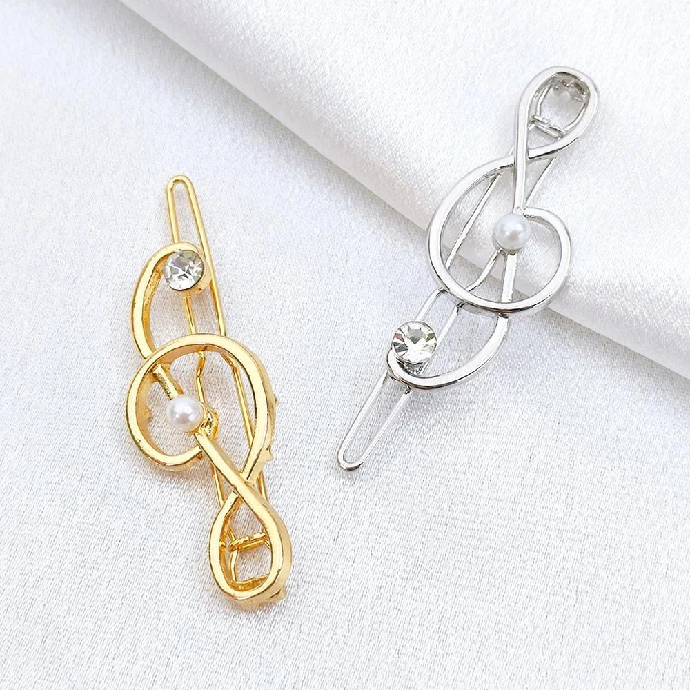 Elegant Music Note Hair clip ideal gift for music teacher or musician, Gold Silver Colour Metal Hairpins Women Girls Rhinestone Side Barrettes Daily Use Wear very pretty
