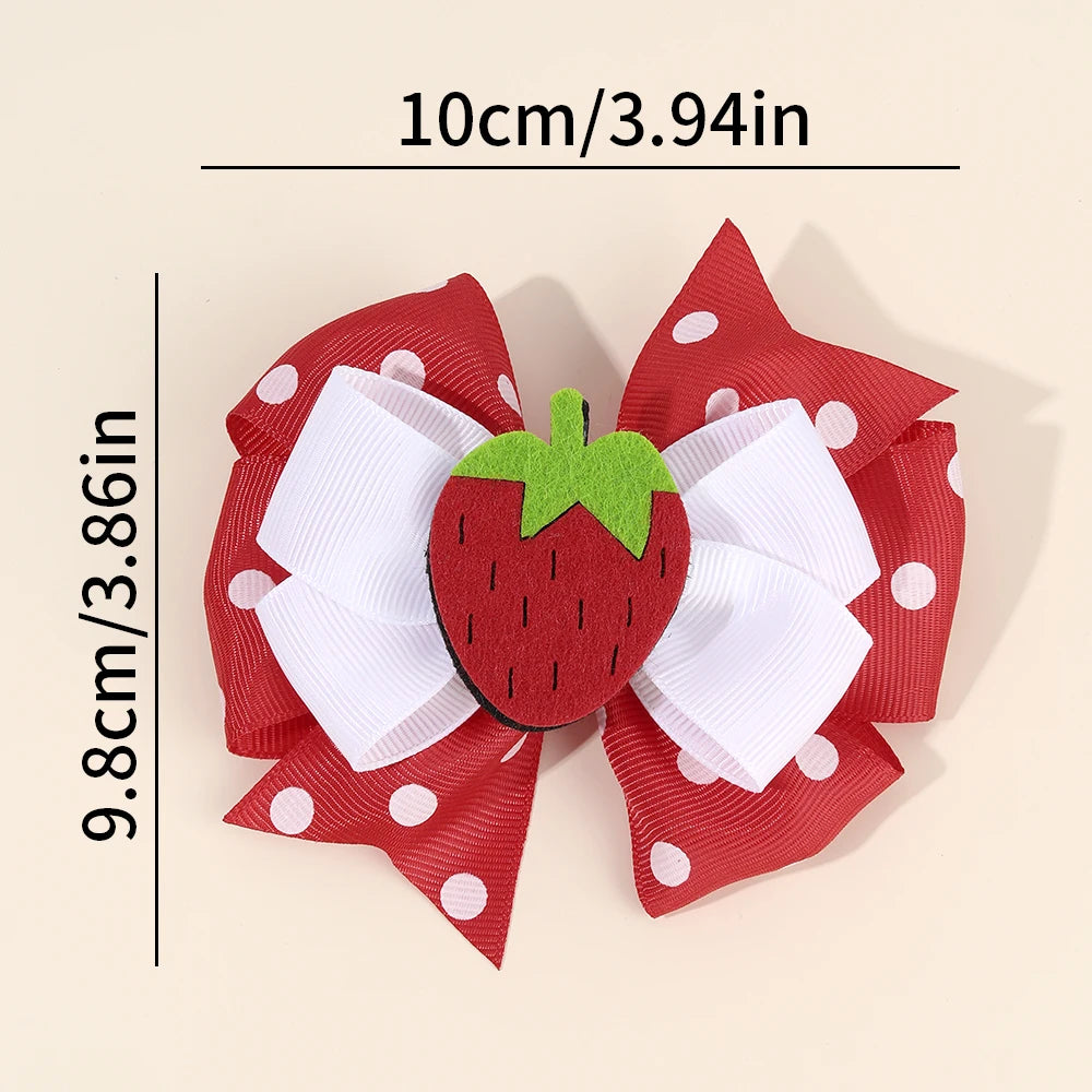 2Pcs Strawberry Hair Clip Sweet Polka Dot Ribbon Fashion Bow Barrettes For Girl Children Baby Trendy accessories  Hair clips slides cherry