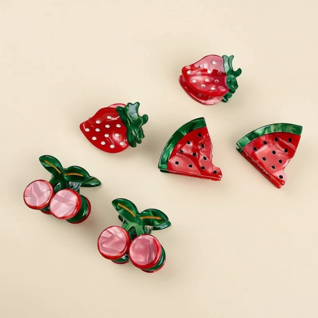 Hair Claw Delicate Mini Fruit Hair Claw for Teens Braids Side Bangs Hairpin avocado grapes strawberry pineapple melon peach lemon cherry fruits mini clips holidays party’s festival summer great for party bags cute for pool party holiday etc