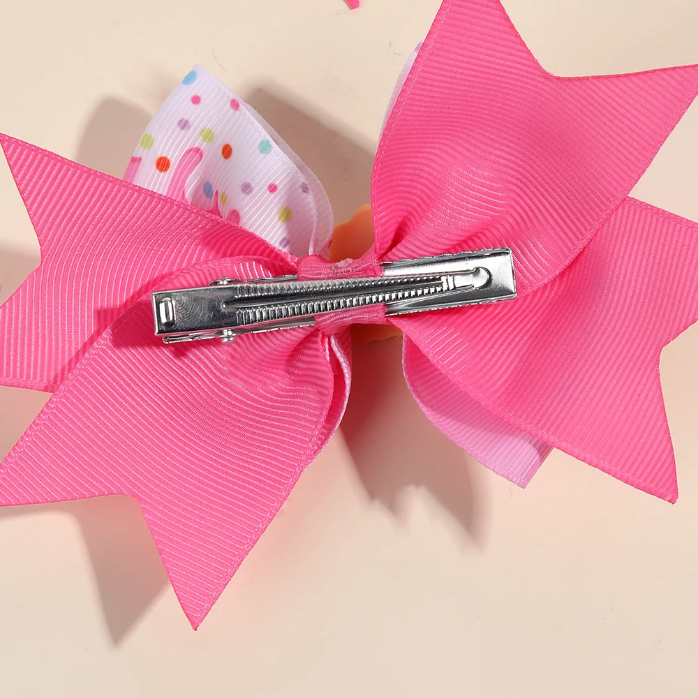 2Pcs Trendy Cream Bow Hair Clips Pink Ribbon Alloy Base Hairpin Sweet Kawaii Dessert Headwear Girls Children's Hair Accessories