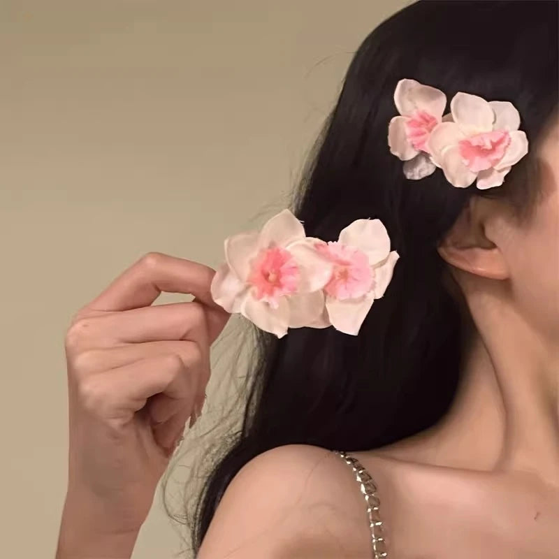 Sweet Yellow Pink White Double Flowers Hair Clips Side Clip Barrette for Women Girl Beach Wedding Flower Hairclip Accessory Caribbean hair Hawaii  cruise holiday ladies